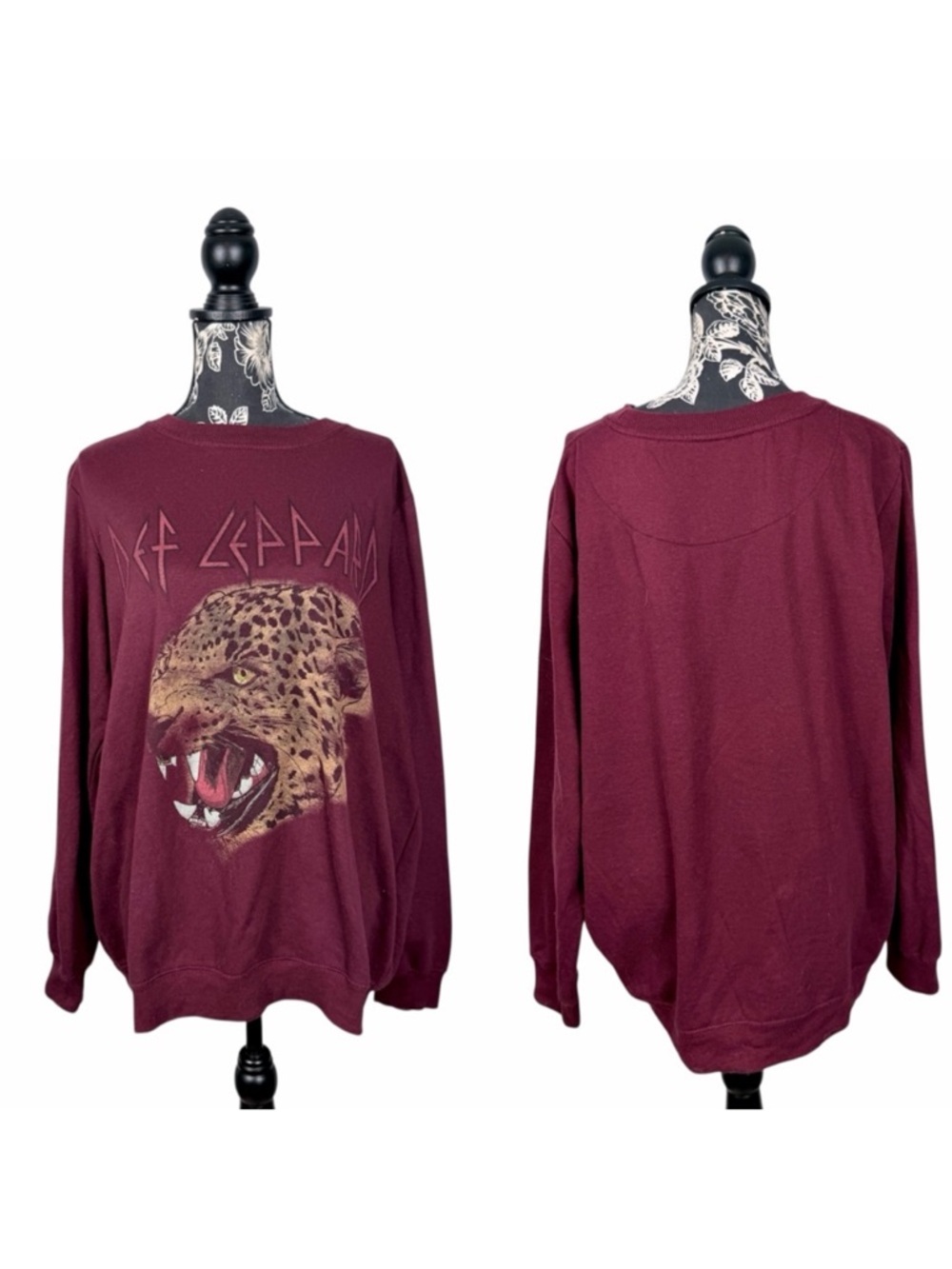 5 for $25 Def Leppard maroon leopard logo crewneck sweatshirt size XXL
